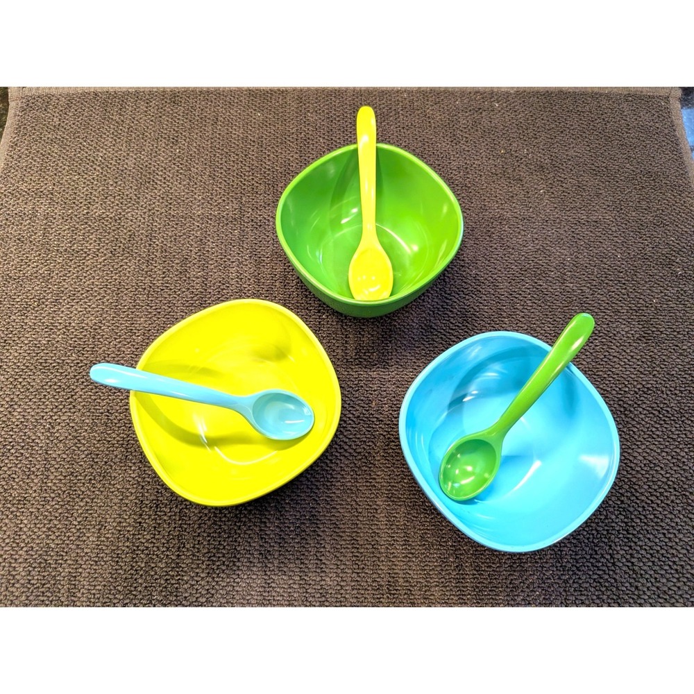 Kids 6pc Colorful Plastic Bowl and Spoon Set Toddler Mealtime